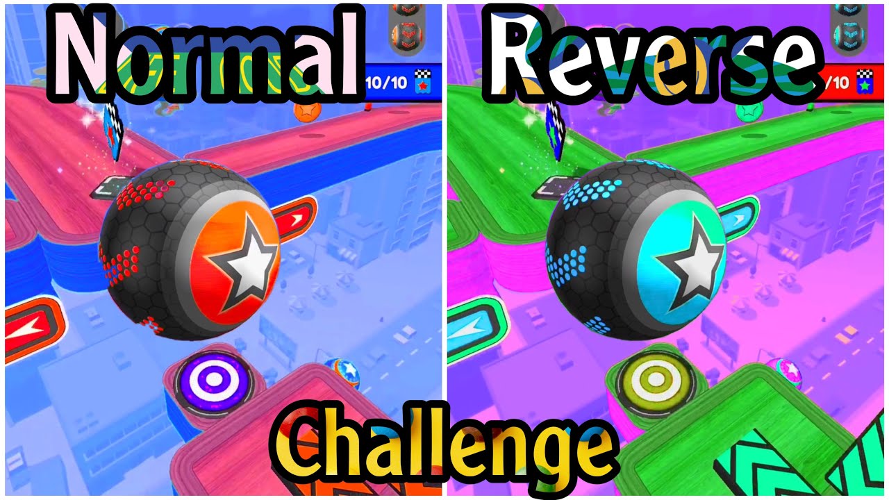 Reverse VS normal gameplay - going balls fun time - with exciting balls and game world colors