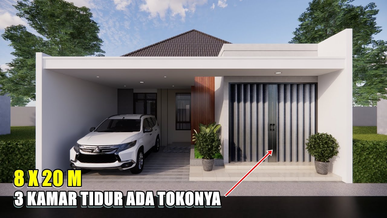 DESAIN RUMAH 8X20 METER 3 KAMAR TIDUR ADA TOKONYA