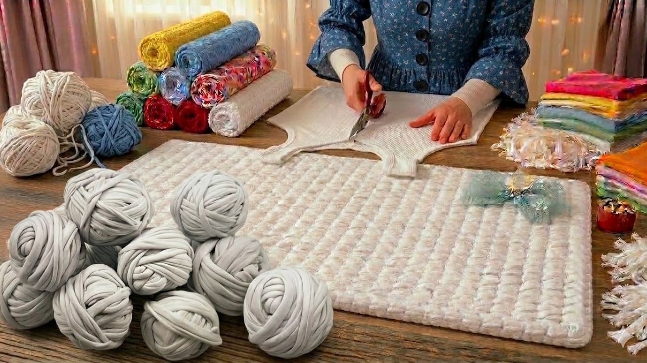 Don’t Throw Away Old T-Shirts & Tank Tops! Make This Easy Rug Without Sewing Machine!