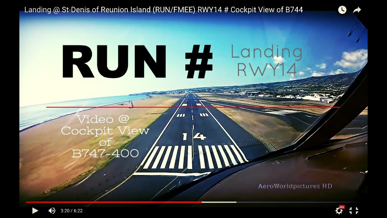 Landing @ St-Denis of Reunion Island (RUN/FMEE) RWY14 # Cockpit View of B744