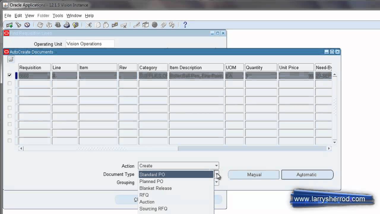 PO: Autocreating a PO, Oracle Applications Training