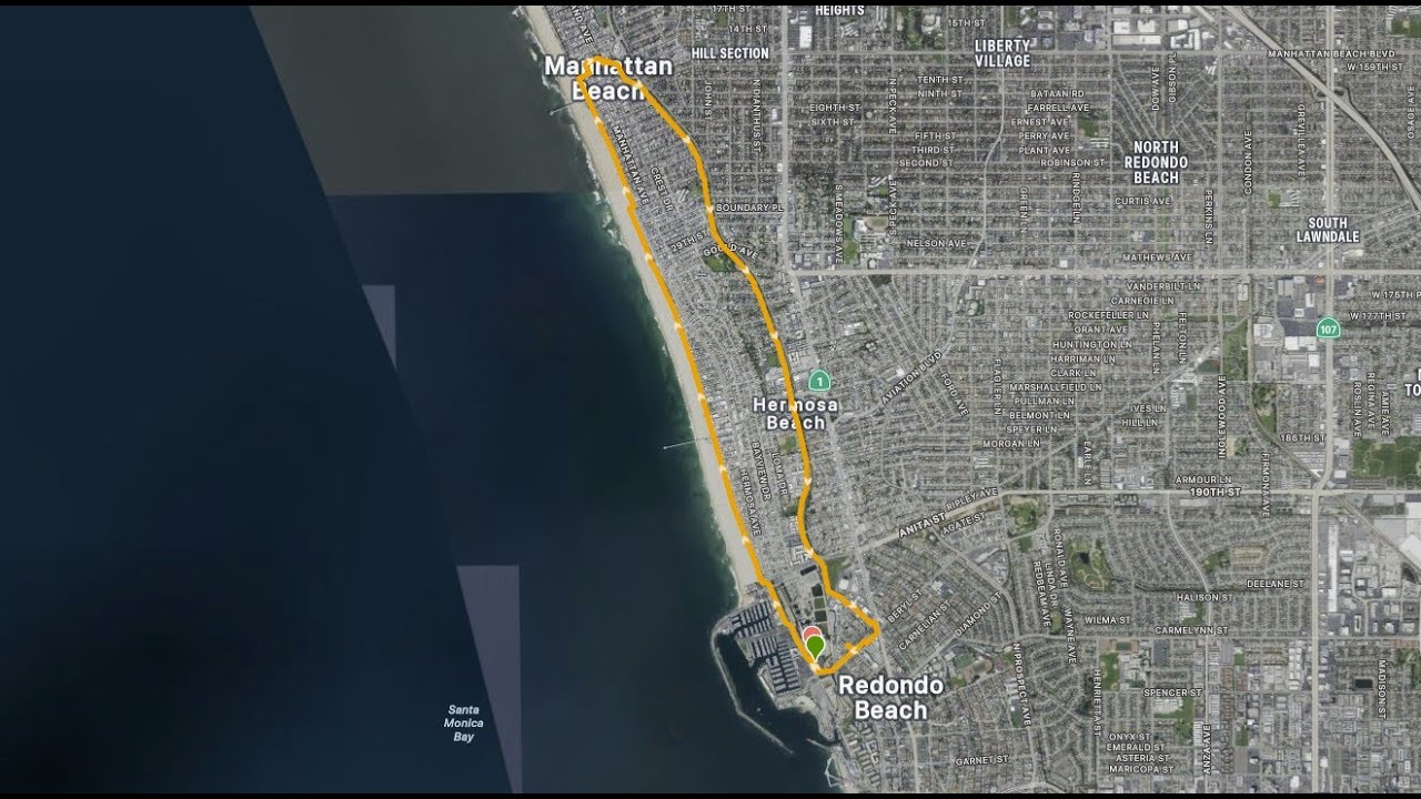 Redondo beach. Running from Redondo beach to Manhattan beach with Sunset over the Pacific ocean.