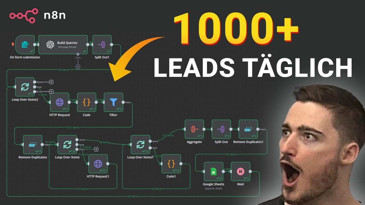 So baust du einen KI-Agenten, der 1000+ Leads t&auml;glich generiert! (n8n, No-Code)