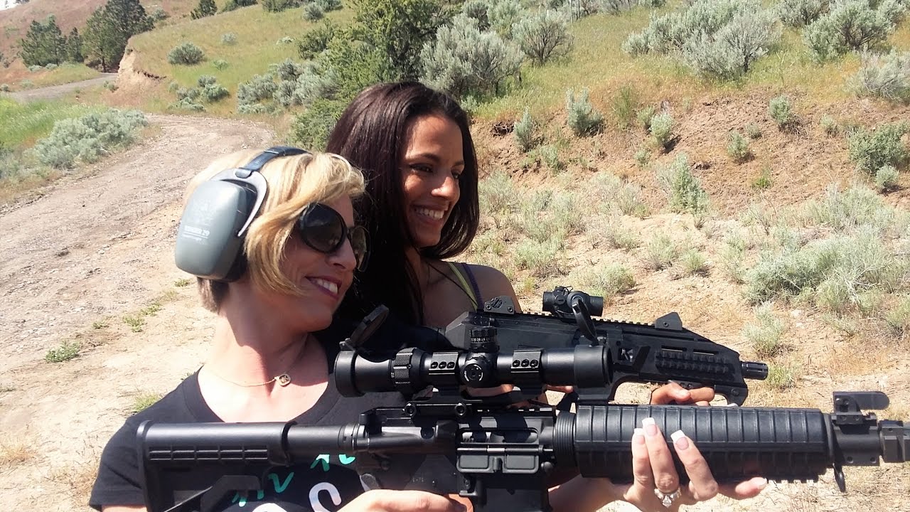 Girls shooting CZ Scorpion 9 mm SBR & Armilite AR-15