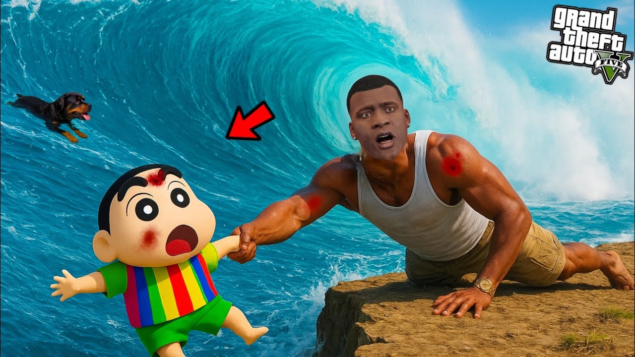 Shinchan And Chop Lost In The Tsunami In The GTA 5 ||