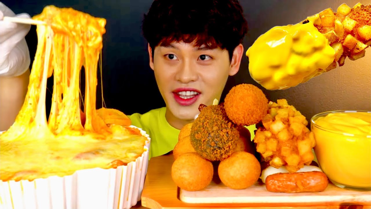 ASMR 🧀 x 3 엽기로제떡볶이 바삭한 명랑핫도그 치즈소스 찍먹방~!! Cheese Rose Tteokbokki With Crispy Corn Dog MuKBang~!!