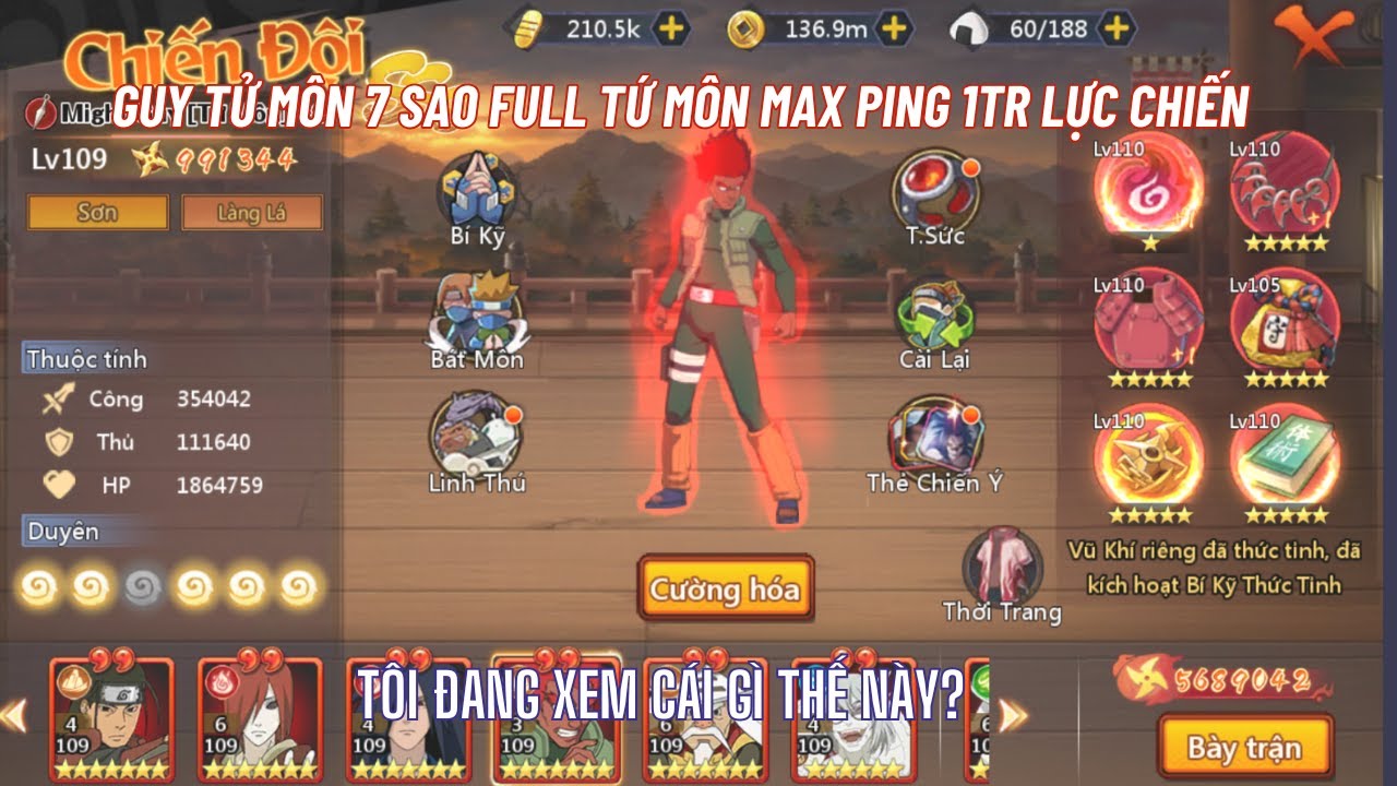 Huyền Thoại Làng Lá - Up GUY TỬ MÔN 7 sao full tứ môn 1tr lực chiến - Khi thầy bật môn thì chỉ có...