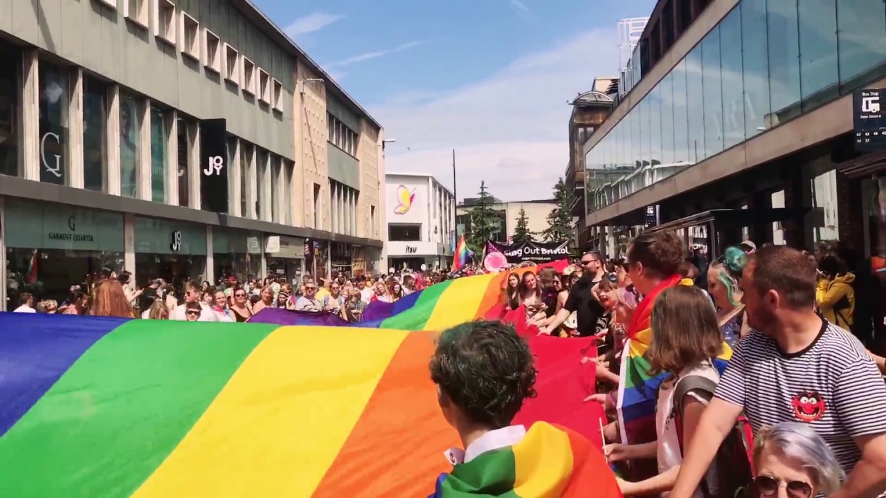 Police and paramedics dancing at Bristol Pride