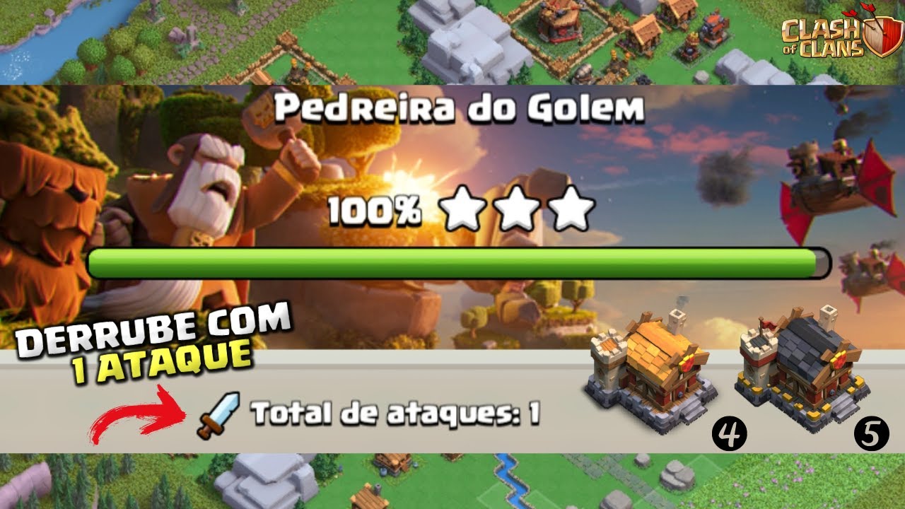 COMO DERRUBAR A PEDREIRA DO GOLEM PADRÃO COM 1 ATAQUE! GOLEM QUARRY 1 SHOT! CLASH OF CLANS!