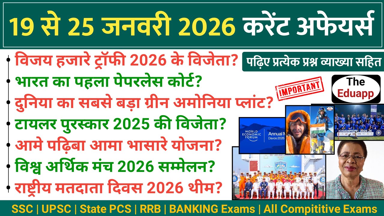 19 से 25 जनवरी 2026 करेंट अफेयर्स | All Important MCQ With Explanation | करेंट अफेयर्स - जनवरी 2026