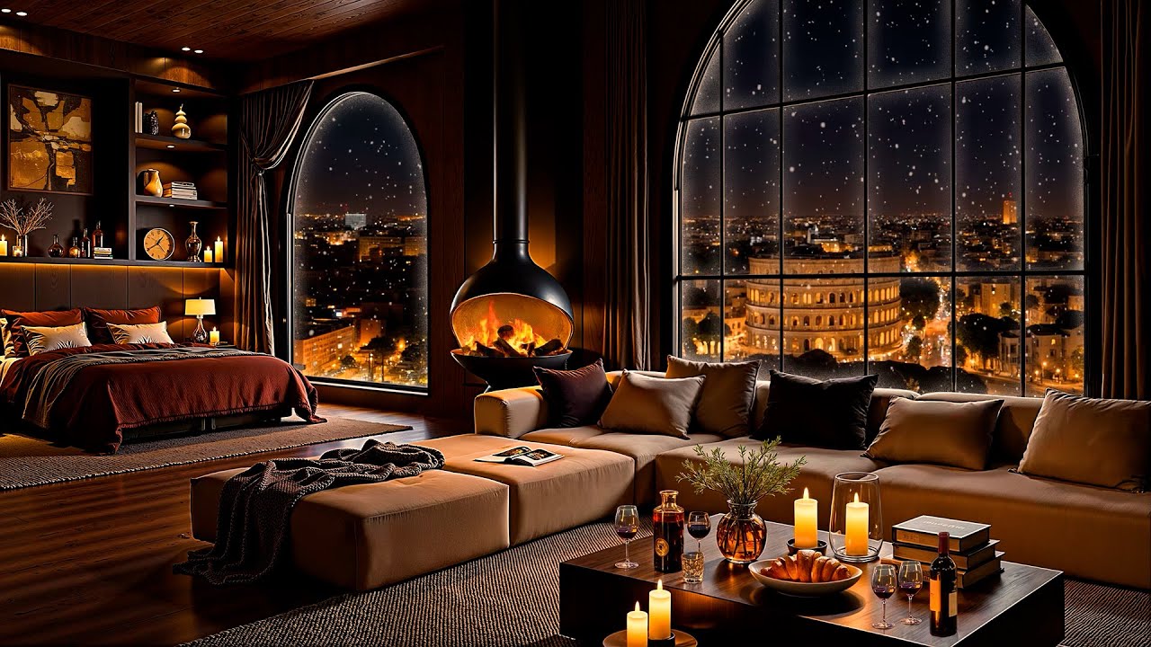 Rome Snowy Night Vibes ❄ Cozy Apartment with Ethereal Jazz Saxophone Music for Relax, Study & Sleep
