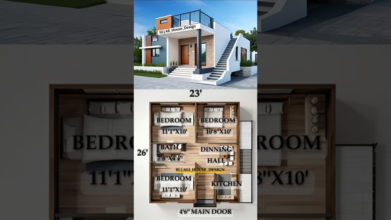 23 By 26 Bedroom House Plan With Elevation #housedesign #homemade #arthritis #3floorhouse 🤩🤩