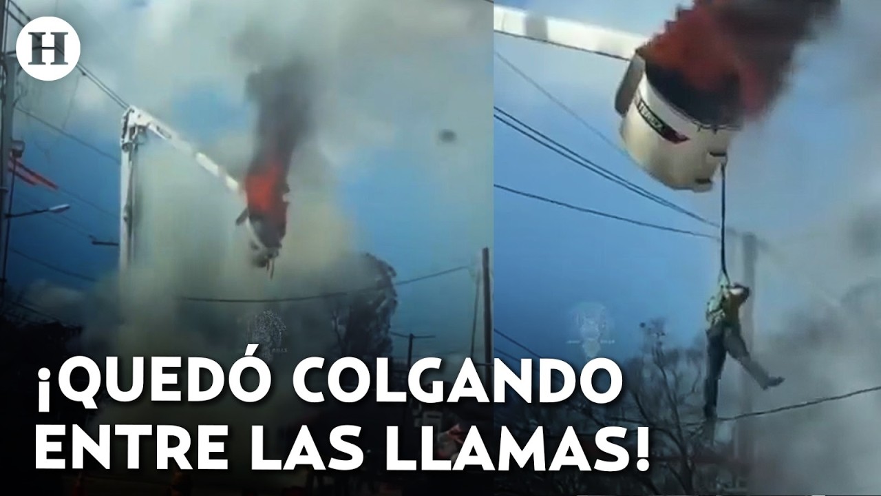 ¡Protege su vida entre las llamas! Trabajador intenta huir al quedar colgado de un camión incendiado
