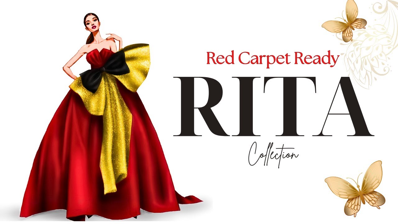 Elegant Red & Gold Evening Gown ✨ High Fashion Illustration | Couture Design Process