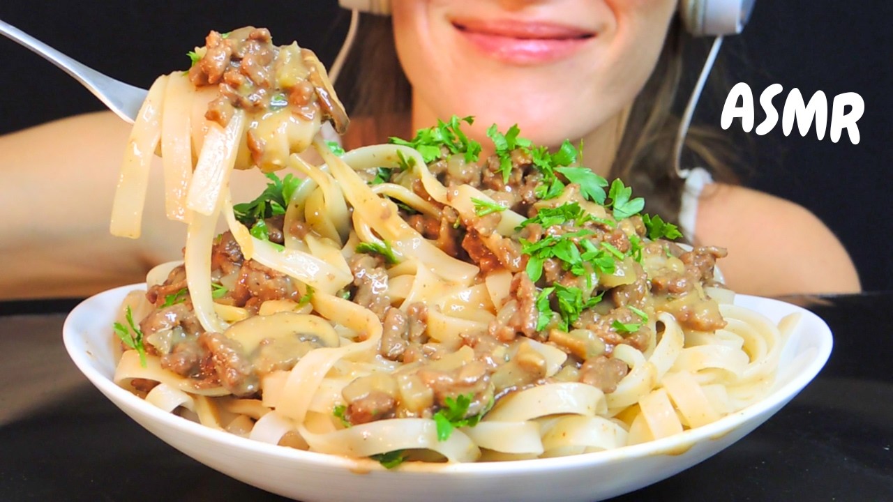 asmr beef STROGANOFF noodles mukbang (no talking eating sounds)(vegan)