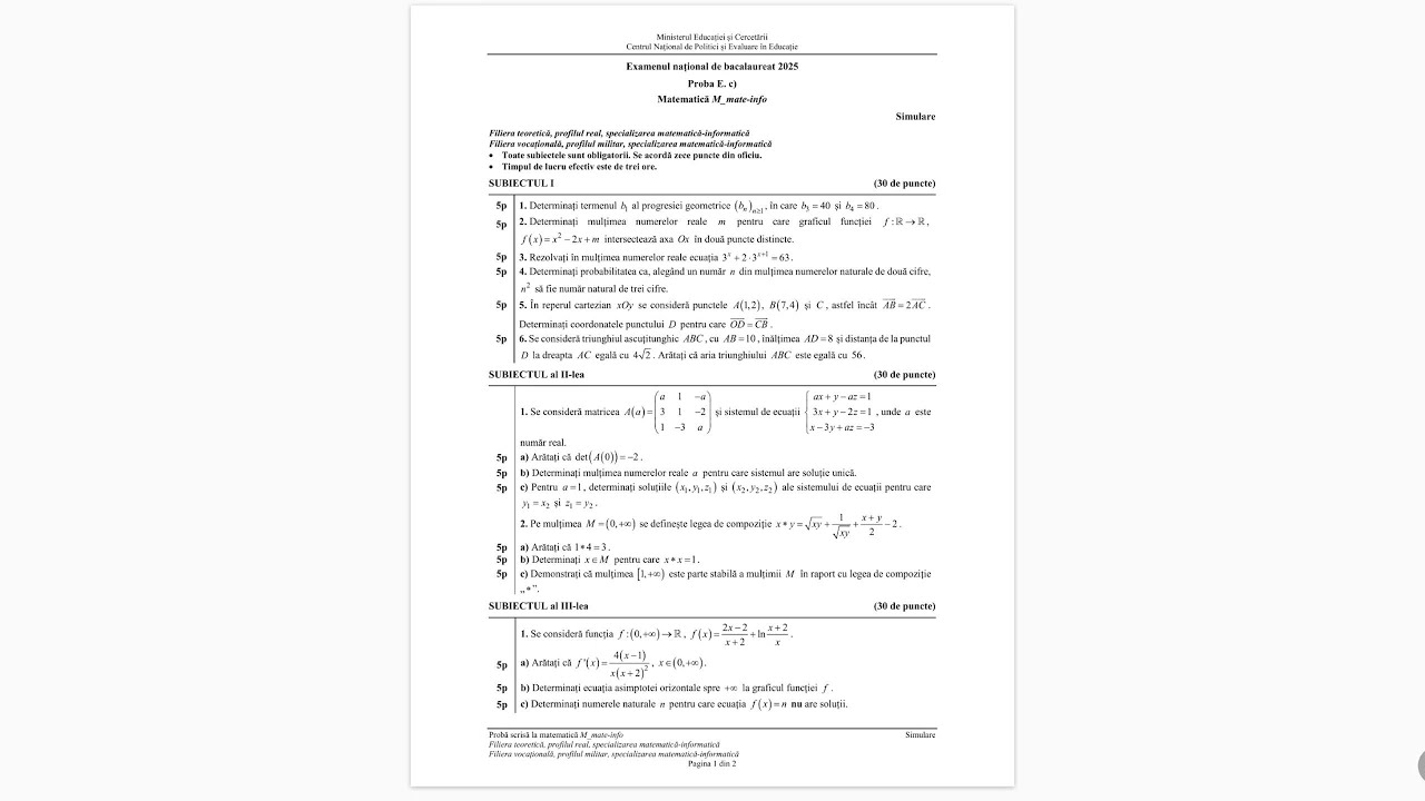Simulare Bacalaureat 2025 - Mate-Info