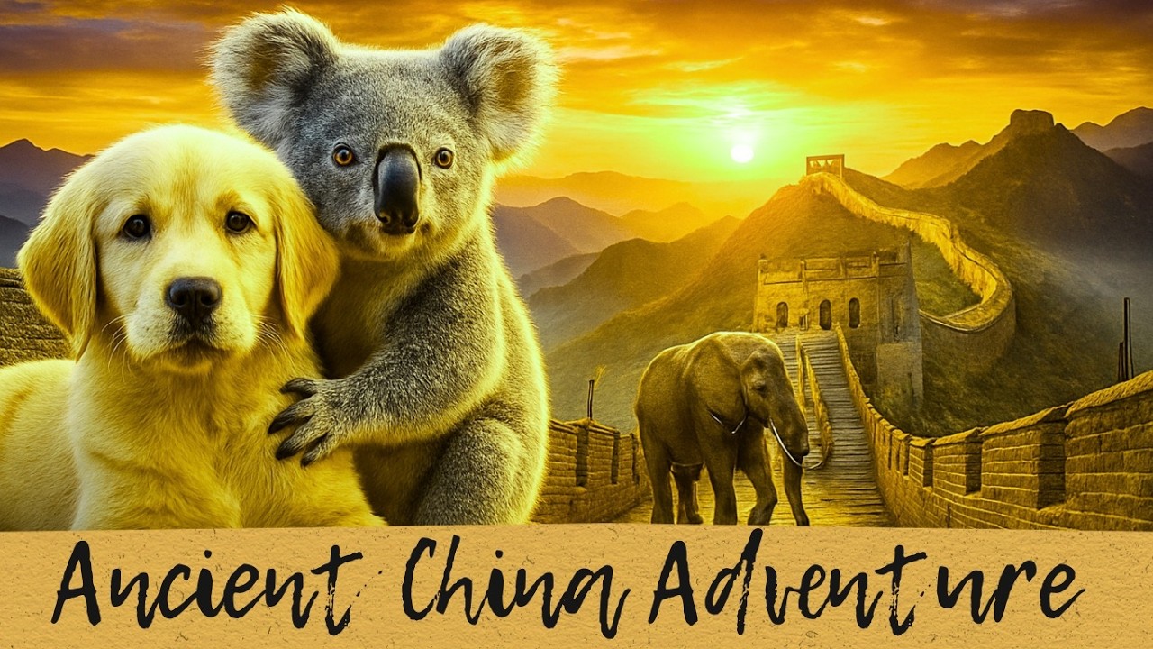 ✨Golden Puppy & Koala Time Travel to Ancient China 🐶🐨⏳ | Great Wall & Gentle Giants 🏯🐘