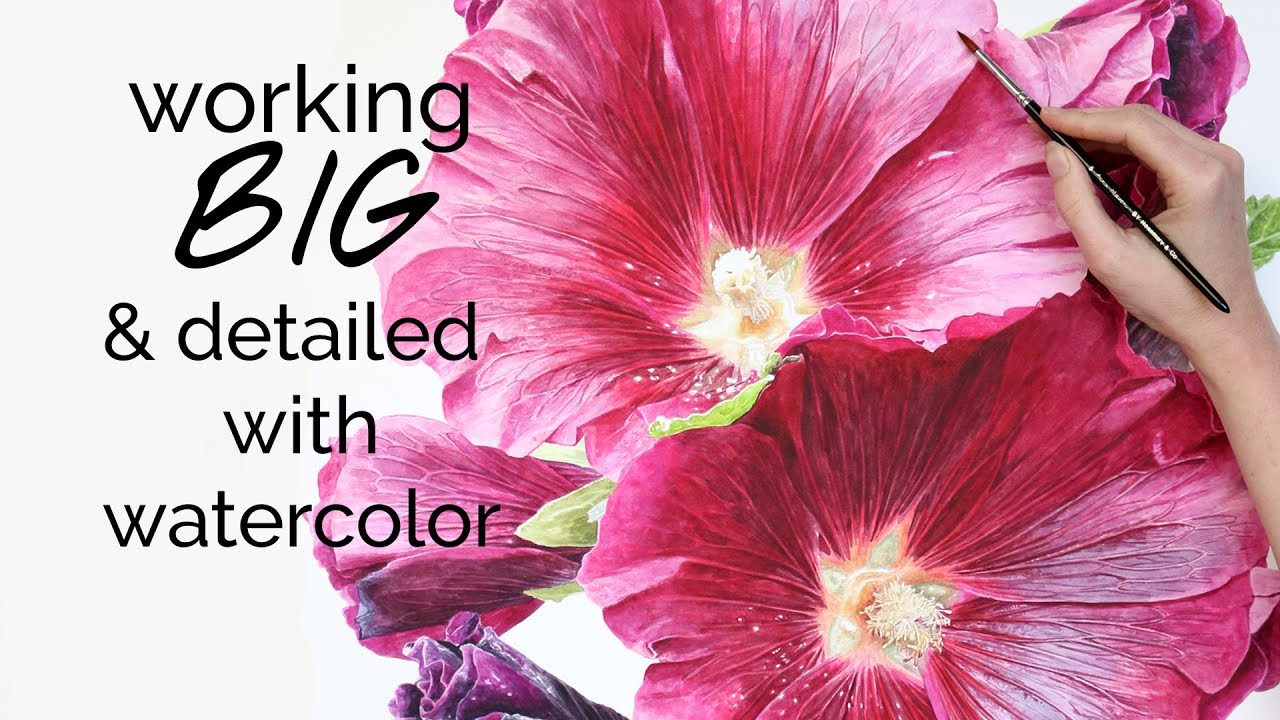 How to create a big and detailed Hollyhock painting in watercolour