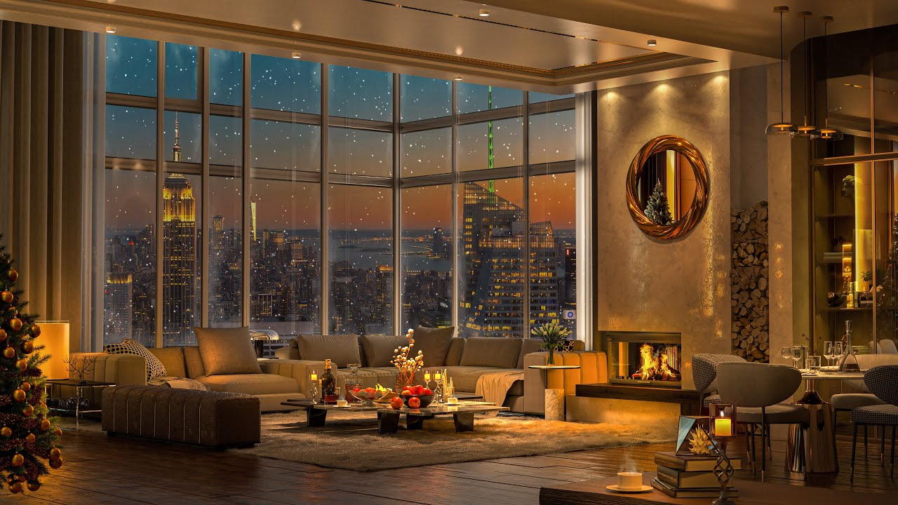 Winter Tranquility in NYC | Cozy Bedroom Jazz with Snowfall Outside | Perfect for Sleep and Study 🎵