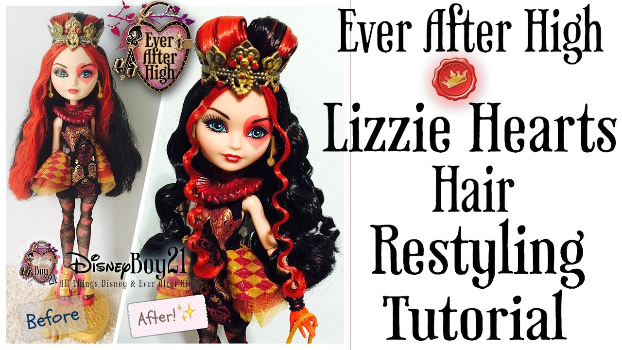 How to Curl Doll Hair Tutorial: Restyling Lizzie Hearts Doll / Makeover - EVER AFTER HIGH