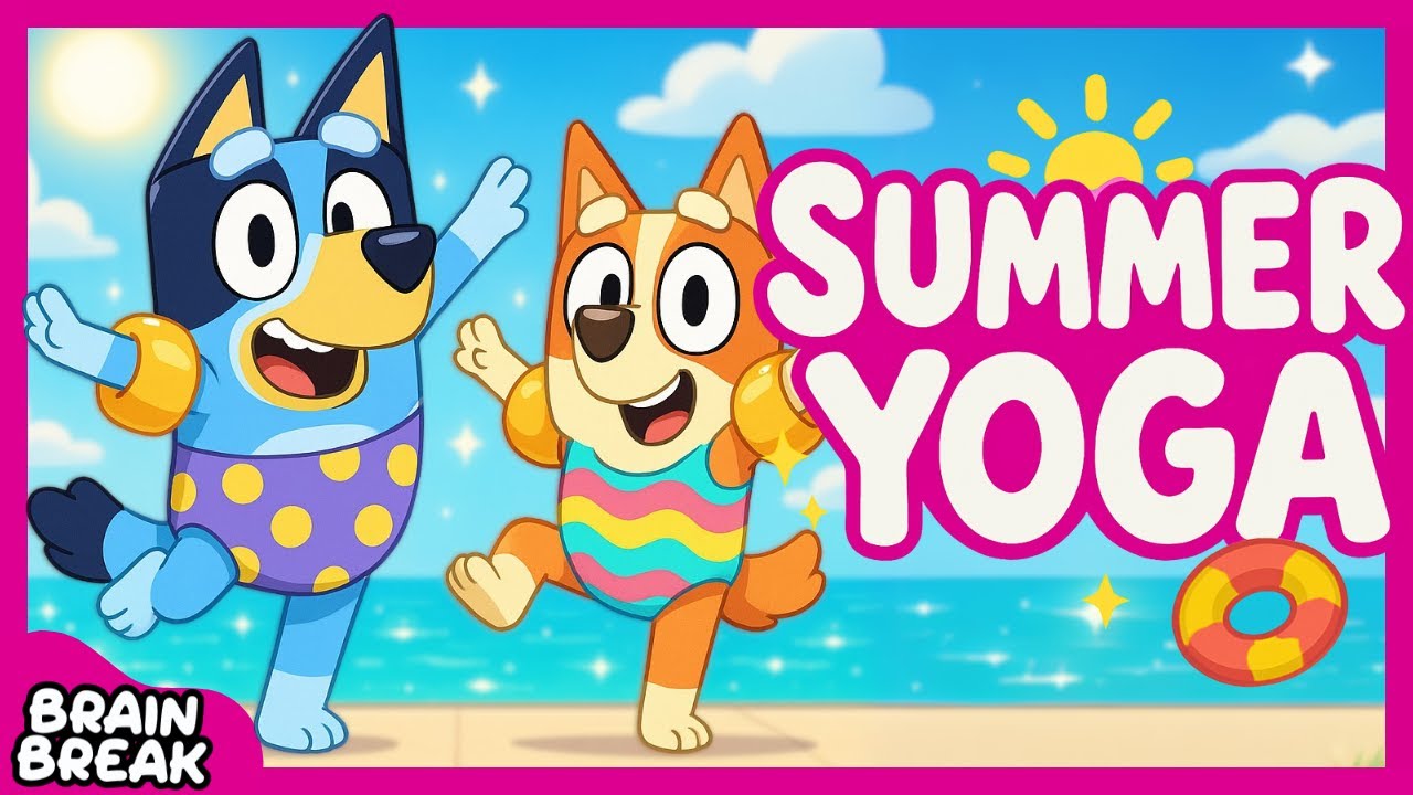 🌞 Summer Yoga by the Pool! 🧘‍♂️🌴 Brain Break to Stay Cool 🌞 Fun Poses for Kids 🐶 ft. Bluey and Bingo