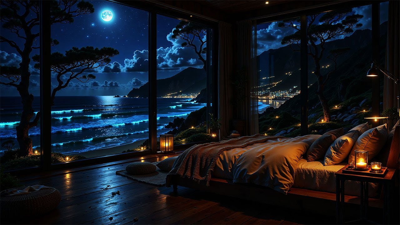 Relaxing Sleep Music | Warm Bedroom with Ocean Sounds  - Calm Music Reduce Insomnia, Stress