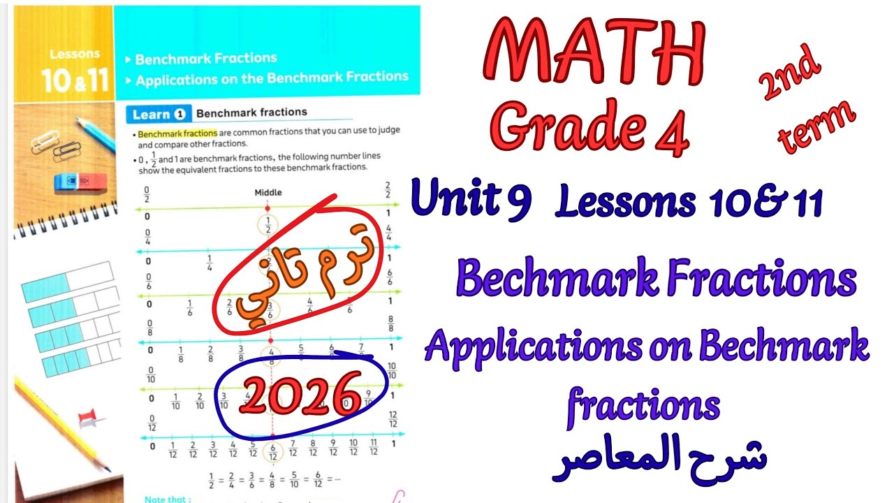 شرح ماث رابعه ابتدائي ترم ثاني2026 |math grade4/primary4 Unit 9 lessons 10&11 Bechmark fractions 