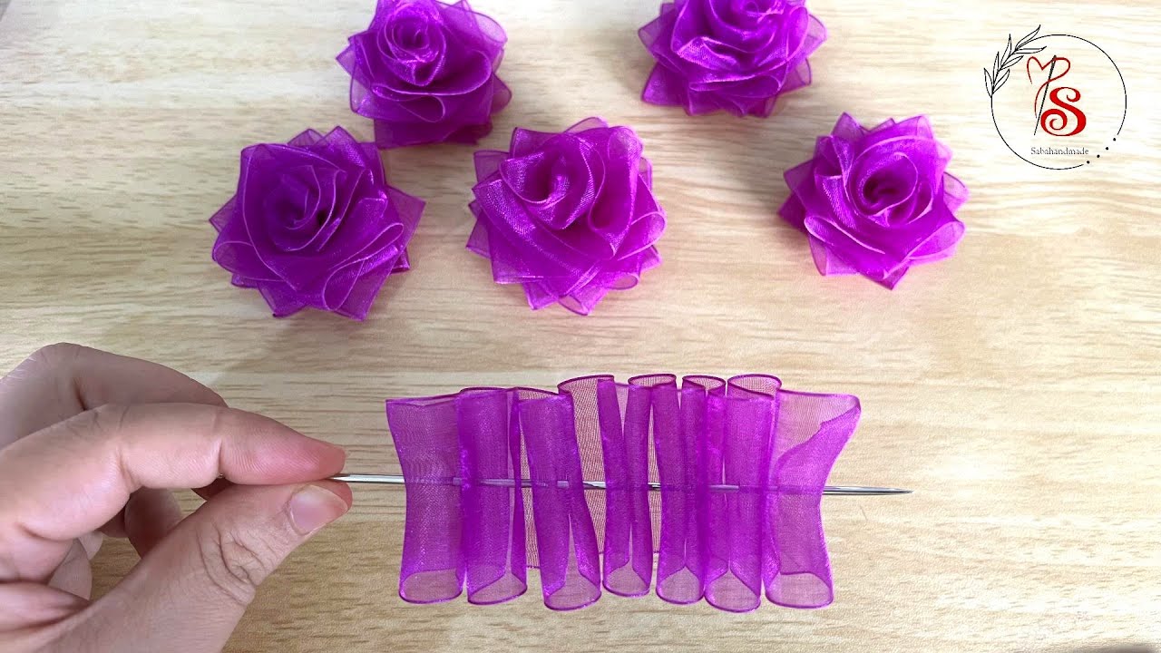 DIY Ribbon Flower/How to Make Ribbon Roses/Amazing Ribbon Flower Trick/Easy Making with Needle/