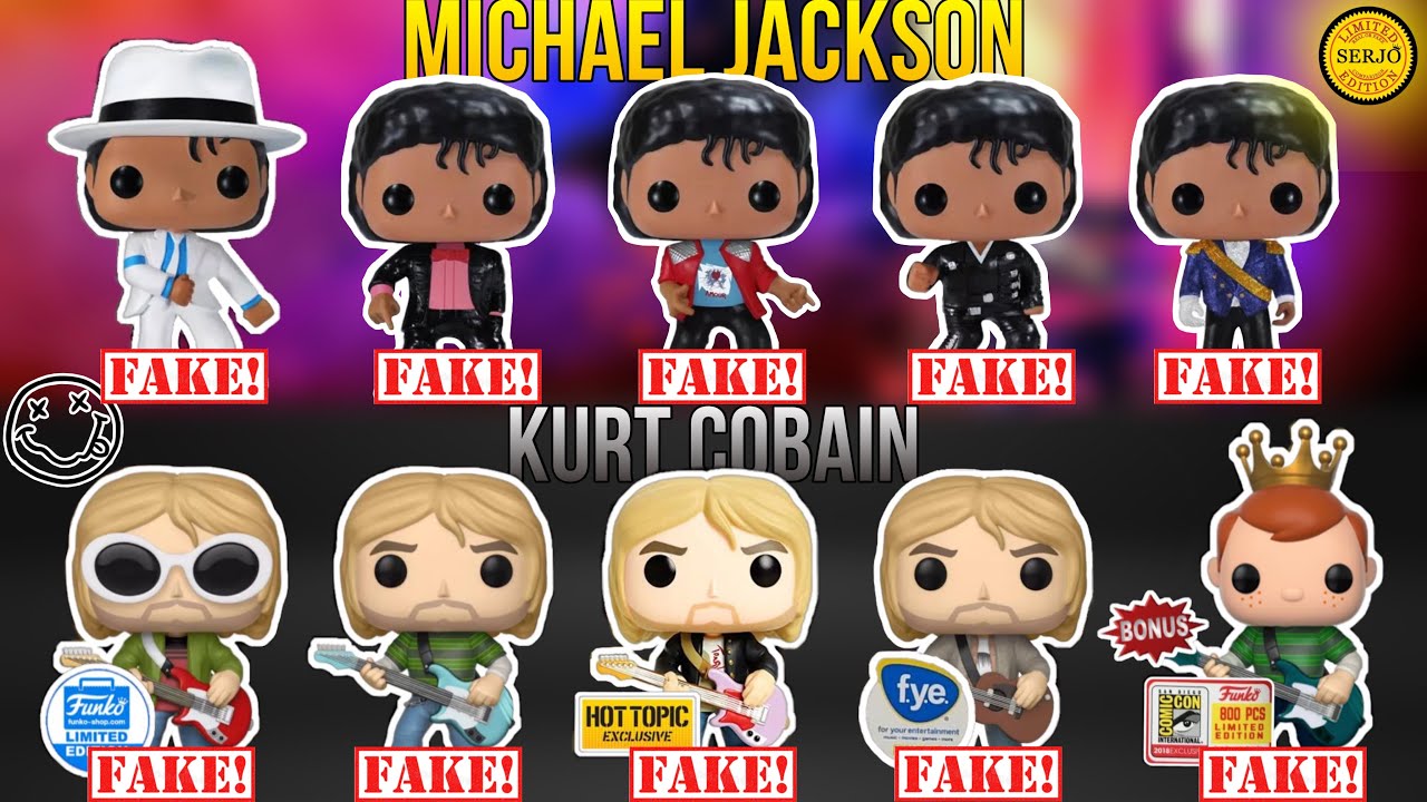 Comparisons of all fakes by Funko POP! Rock! Michael Jackson! Kurt Cobain!