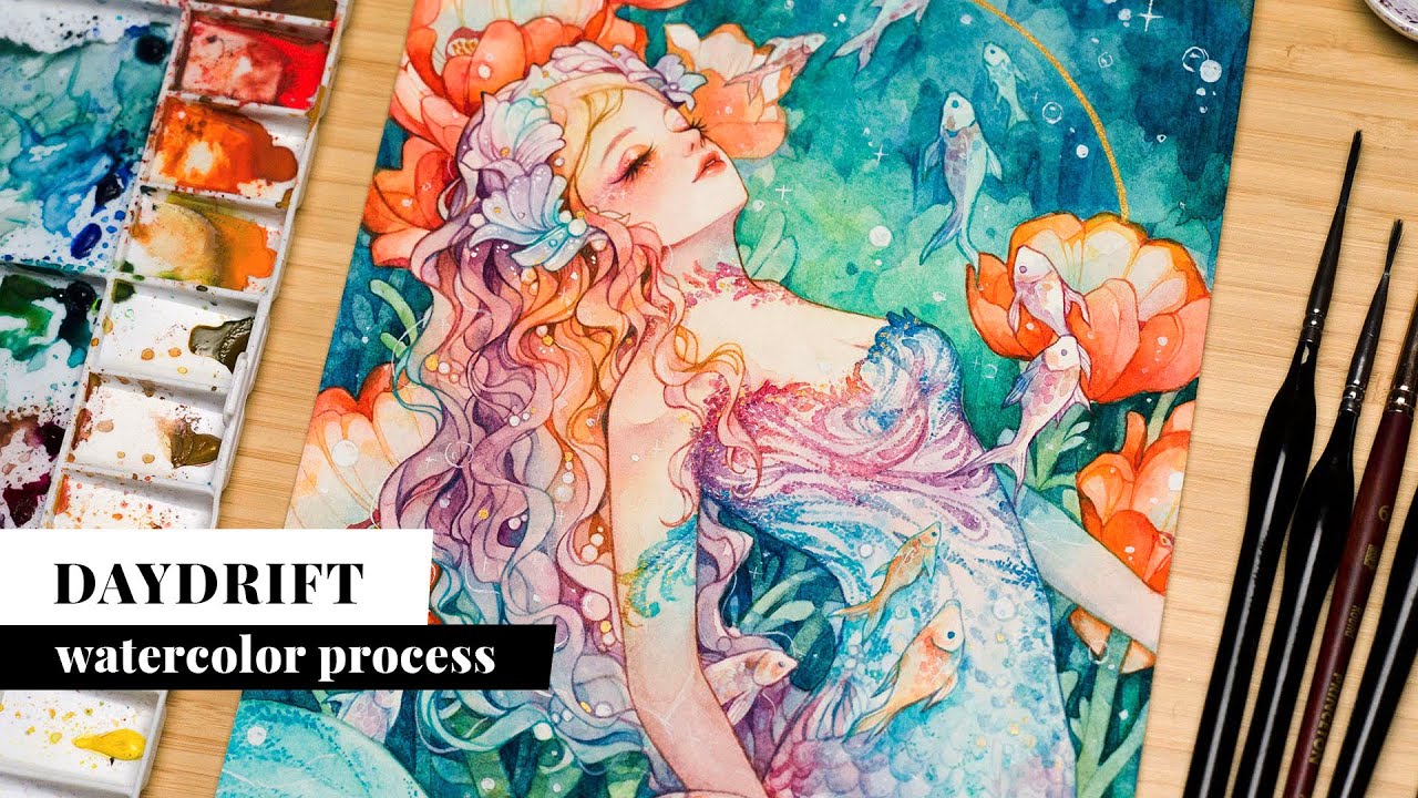 Painting a Colorful Mermaid - Daydrift Watercolor Process