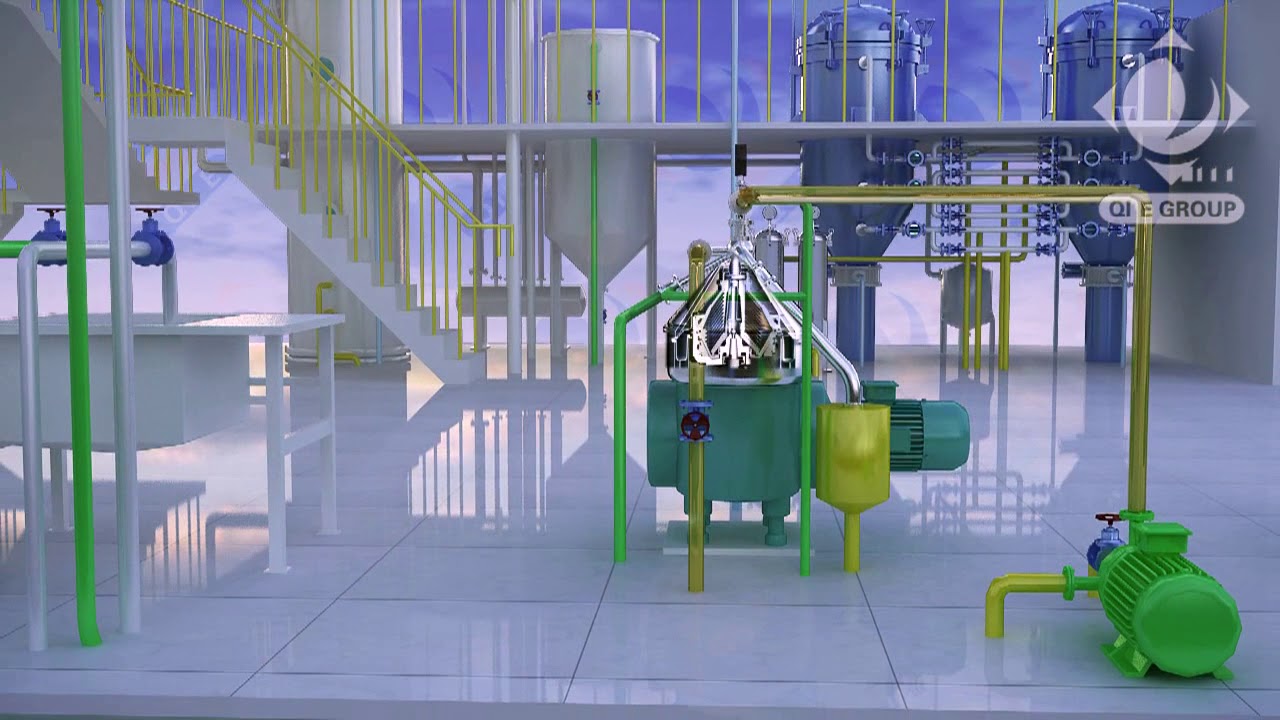 Soybean oil refinery production process. Oil refining plant.