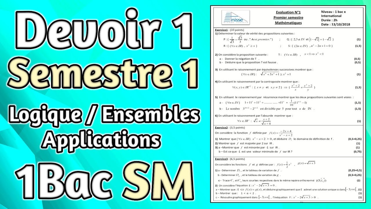 Devoir 1 Maths Semestre 1 1Bac SM !! ( Logique - Ensembles - Applications )
