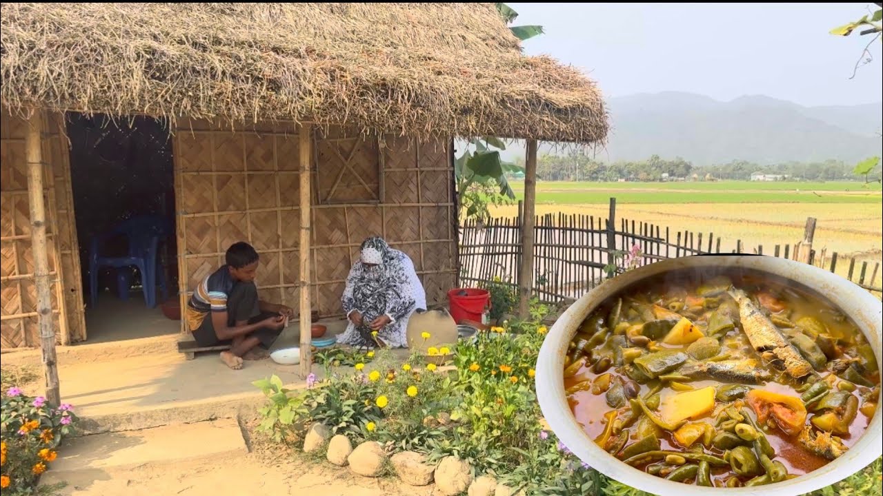 Today I cooked Jatka fish with garden beans, brinjal and vegetables || Villfood by Laki