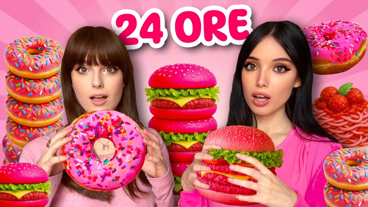 MANGIO SOLO CIBO ROSA 🩷  CON MIA SORELLA PER 24 ORE!!⏰