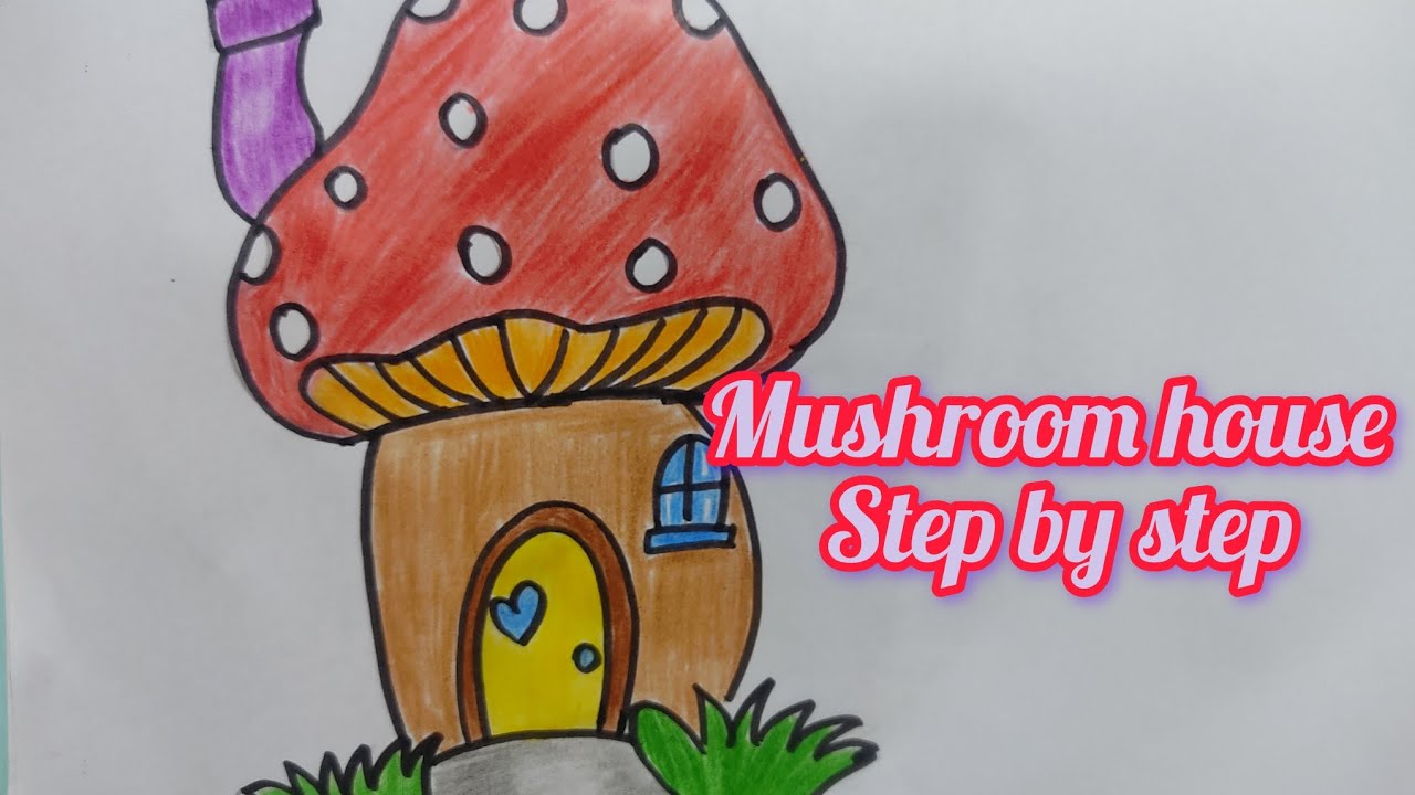 Easy Mushroom House Drawing | Step by Step