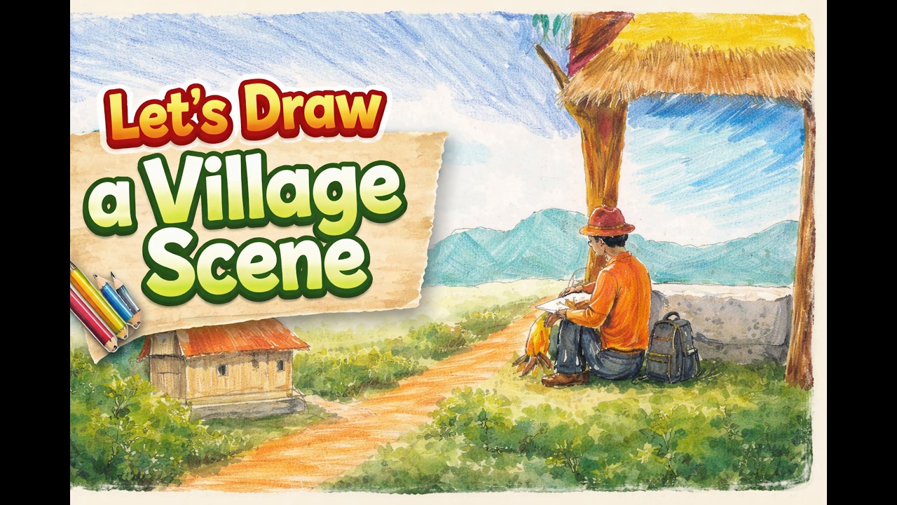 Peaceful Village Landscape Drawing | Relaxing Art Video 🎨🌿