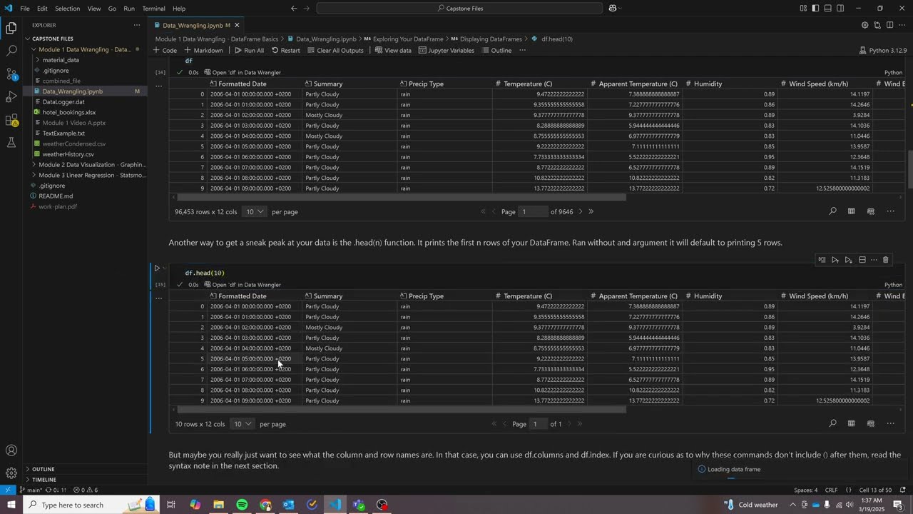 Pandas DataFrame Exploration and Attributes - Module 1 Data Wrangling: E