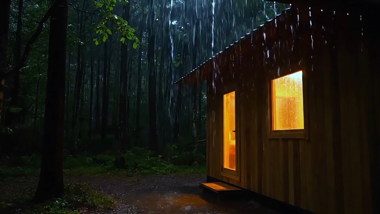 Rainstorm ASMR at Cozy Forest Cabin 🌧️⚡ Heavy Rain & Thunder Sounds for Deep Sleep