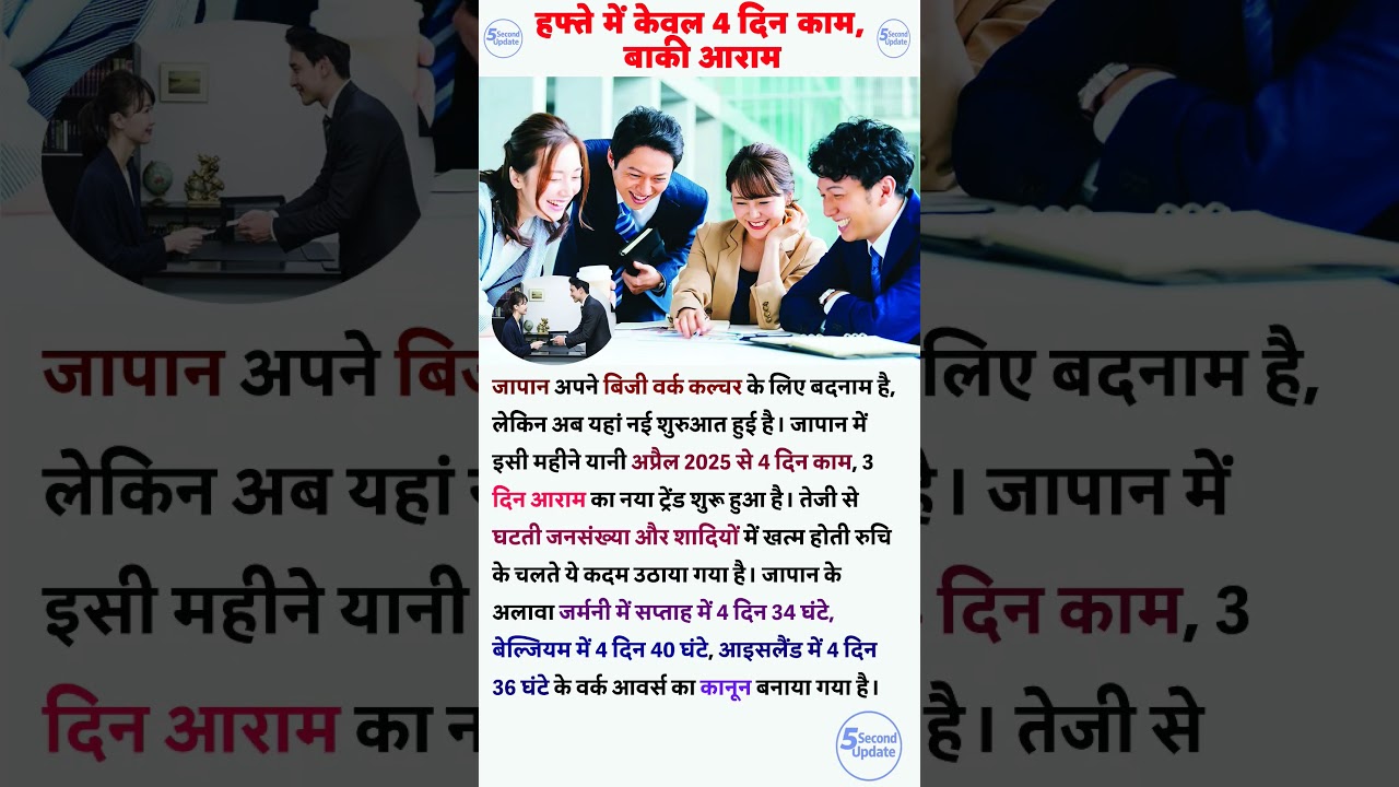 हफ्ते में केवल 4 दिन काम, बाकी आराम 