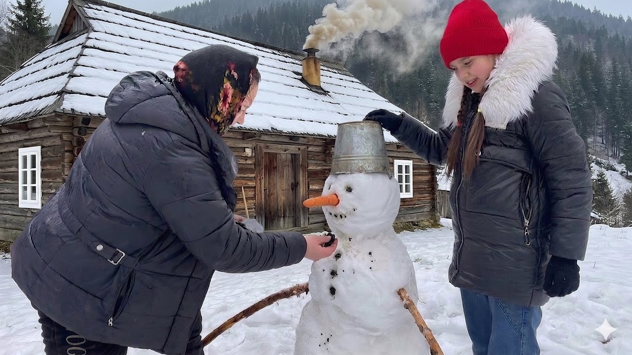 Winter Magic in a Remote Cabin: Building a Snowman and Visiting Svitlana