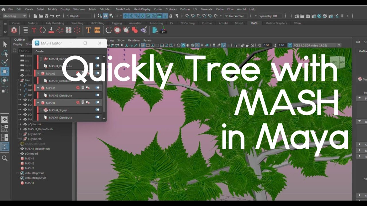 4K How to Build a Tree & Populate Leaves Fast using MASH | Maya Tutorial