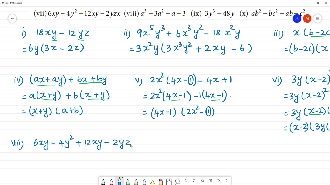 Class 8 TN Maths 3 ALGEBRA   Exercise 3.4   1.Factorise the by taking common factor(i) 18 xy−12yz