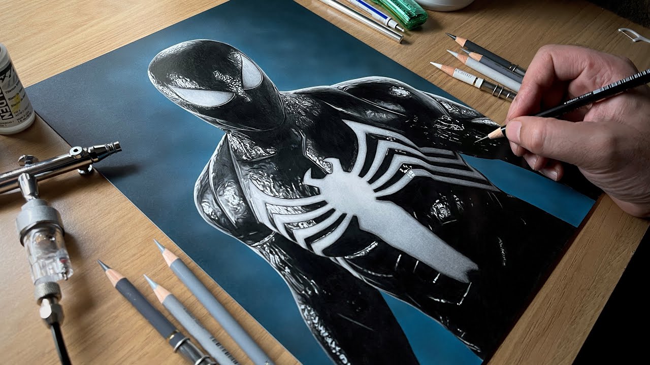 Spiderman 2 Black Suit Drawing | Best Symbiote Art Time-Lapse