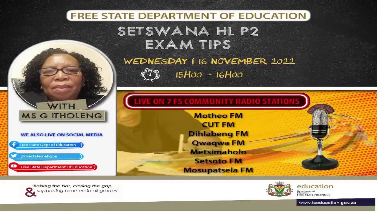 FREE STATE DEPARTMENT EDUCATION SETSWANA HL P2 EXAM TIPS