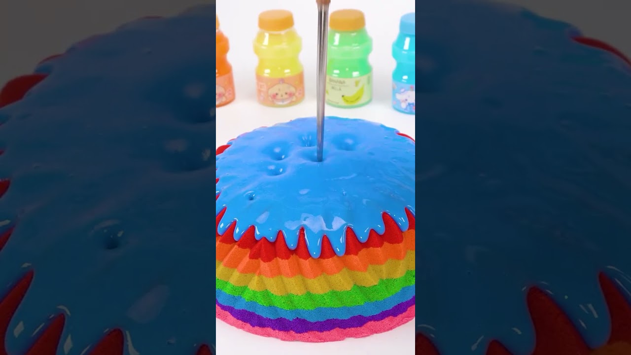 Mixing Rainbow Kinetic Sand Cake With Slime Bottle Cutting ASMR 🌈 
