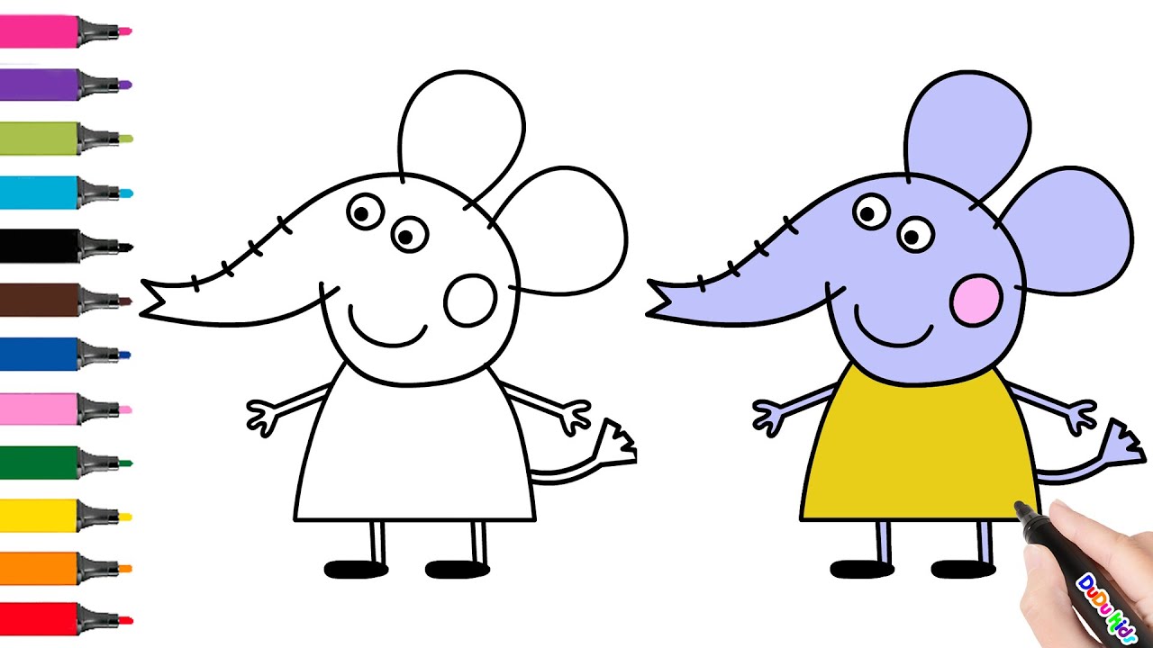 How to draw Emily Elephant. Step by step Emily Elephant drawing. Рисуем Слонёнок Эмили. 怎样画小象艾米丽简笔画
