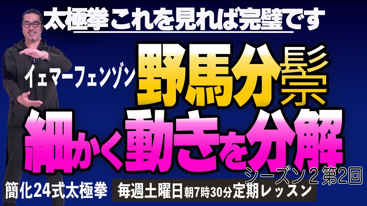 【太極拳レッスン】動き分解！野馬分鬃イェマーフェンゾン簡化24式太極拳。初心者からベテランまで中村げんこうの太極拳シーズン２第2回【毎週土曜日、朝7時半】太極拳って心地よい面白い！幸せ・健康・生きる