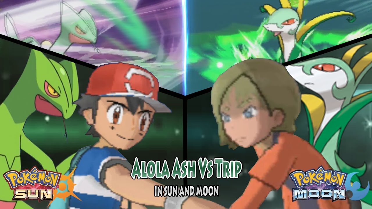 Pokemon Sun and Moon: Ash Vs Trip (Ash's Sceptile Vs Serperior)