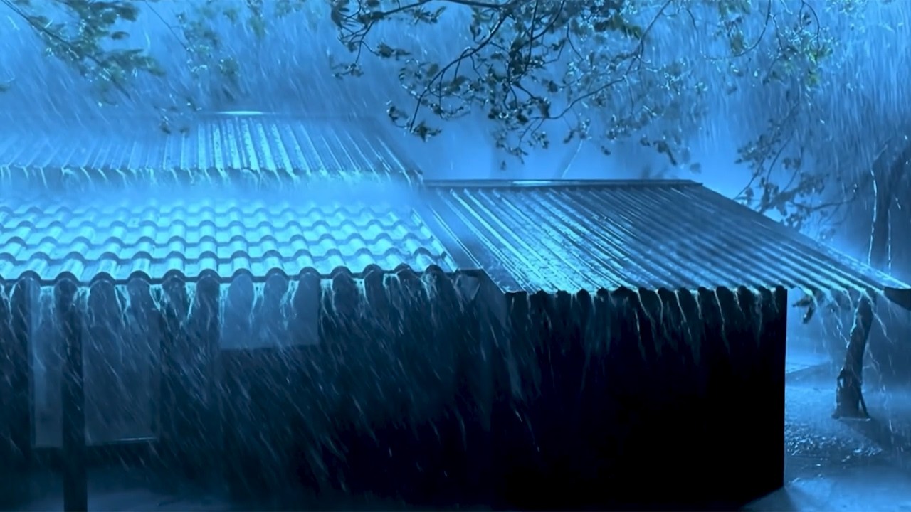 Fall Into Deep Sleep with Heavy Rain & Eerie Thunder on an Old Tin Roof at Night