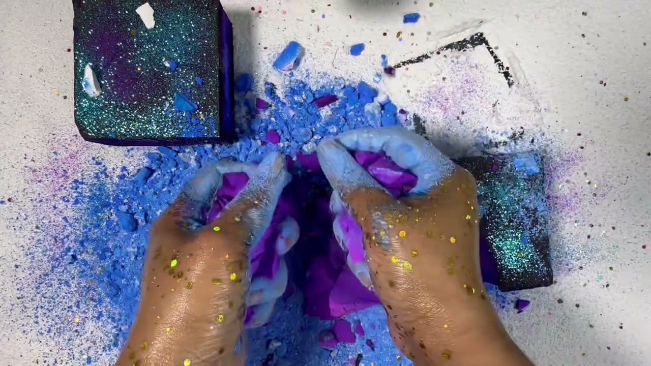 ASMR | Crunchy Dyed Blocks | Oddly Satisfying | Stress Relief | Sleep Aid | Powder Play